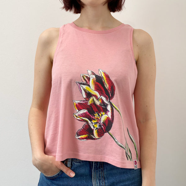 bambiboom Fairtrade Tanktop Kurztop oversized Print Aufdruck Frauen Damen Sommer Tulpe Blume, rosa pink