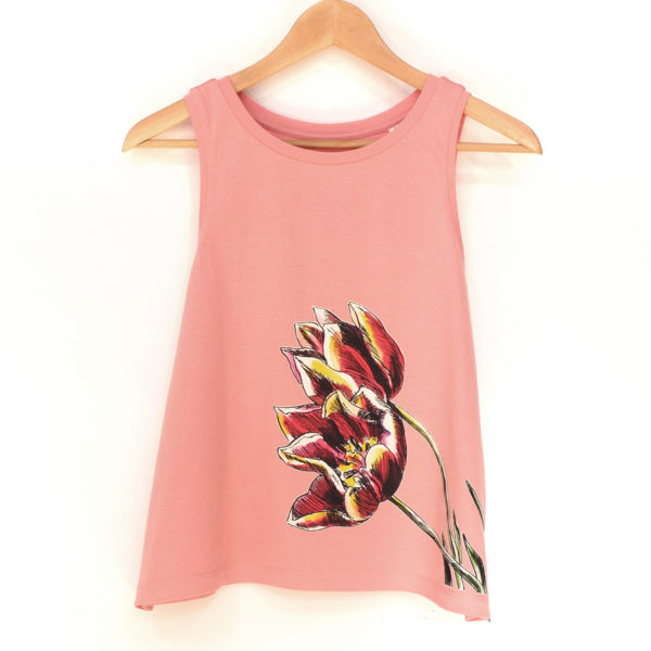 bambiboom Fairtrade Tanktop Kurztop oversized Print Aufdruck Frauen Damen Sommer Tulpe Blume, rosa pink
