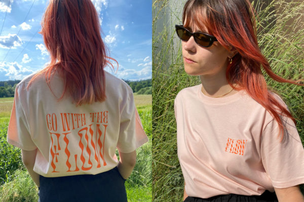 Unisex T-Shirt Flow, Farbe Misty Pink, Druck Orange