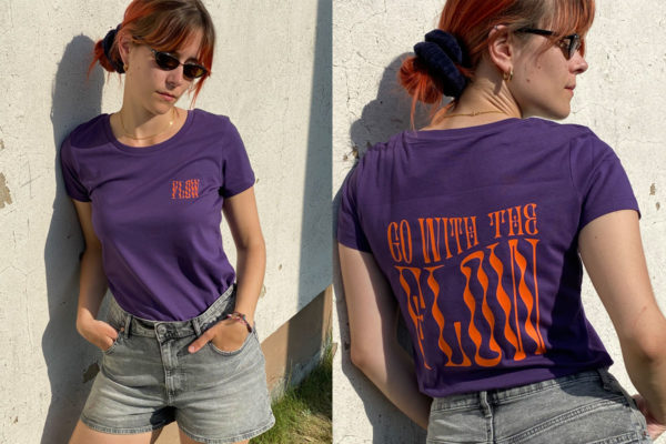 Damen T-Shirt Flow, Farbe Violett, Druck Orange