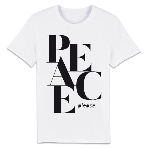 bambiboom Fairtrade T-Shirt Print Aufdruck Typographic Shirt Unisex Männer Frauen Peace Please, White